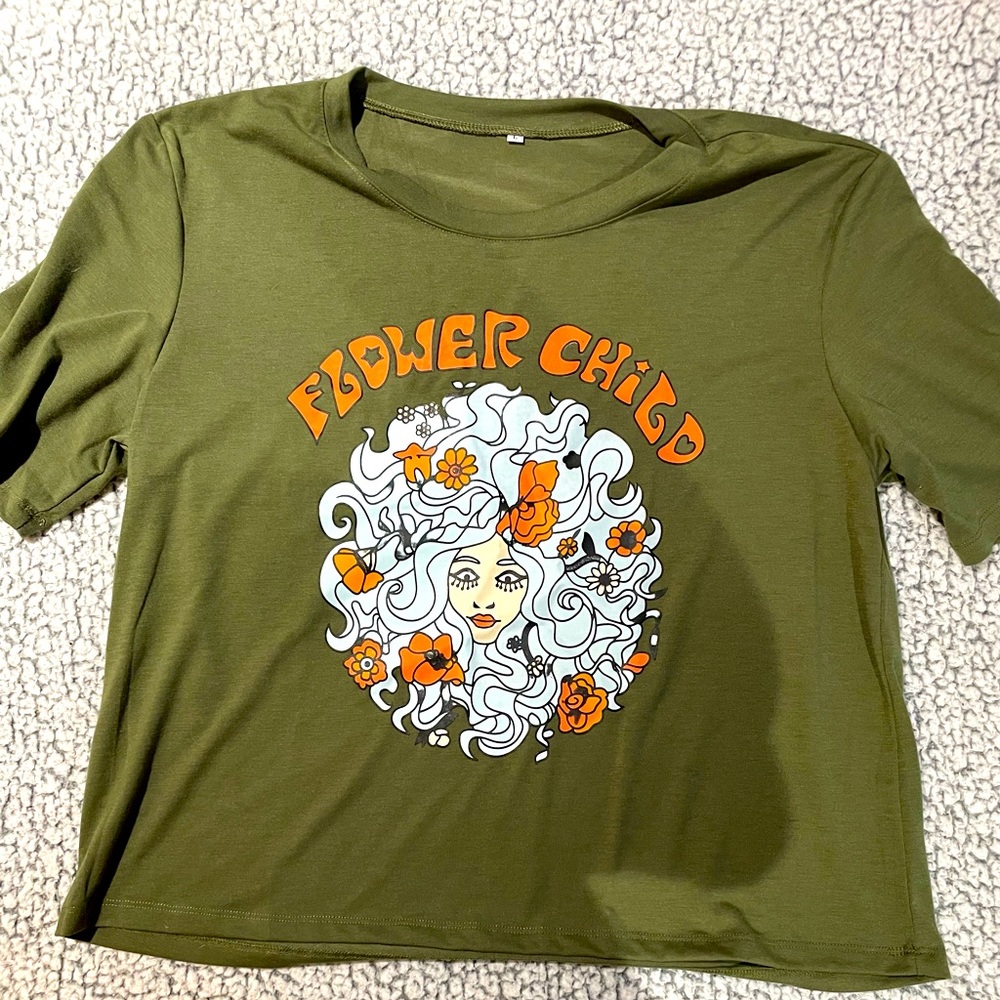 Green and orange flower girl t-shirt